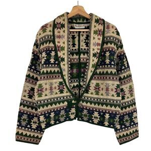 Flashback Women 90s Southwestern Print Cotton Cropped Jacket Button‎ Cotton L